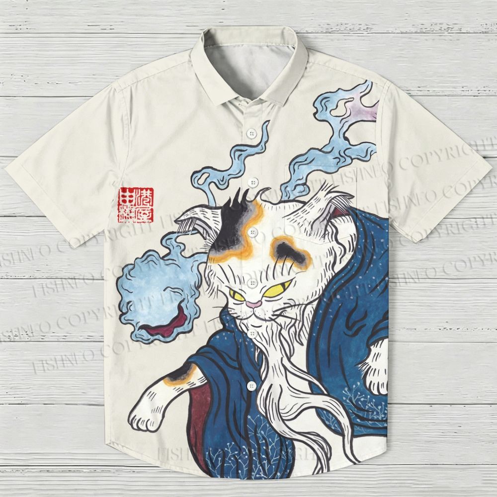 Ayako Ishiguro Vintage Japanese Cat in Smog Hawaiian Shirt