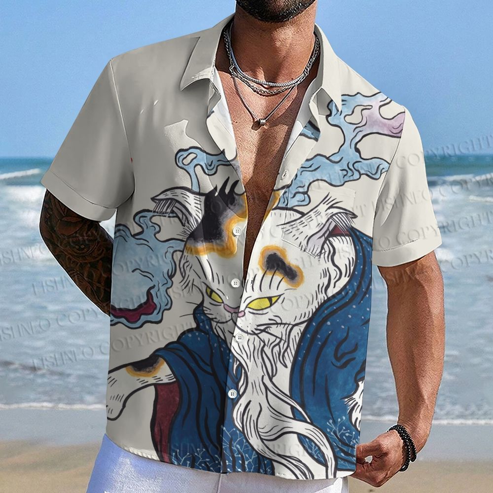Ayako Ishiguro Vintage Japanese Cat in Smog Hawaiian Shirt