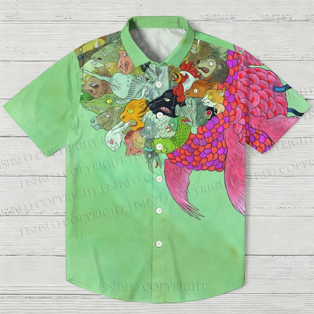 Ayako Ishiguro Japanese Monster in Giant Koi Fish Hawaiian Shirt
