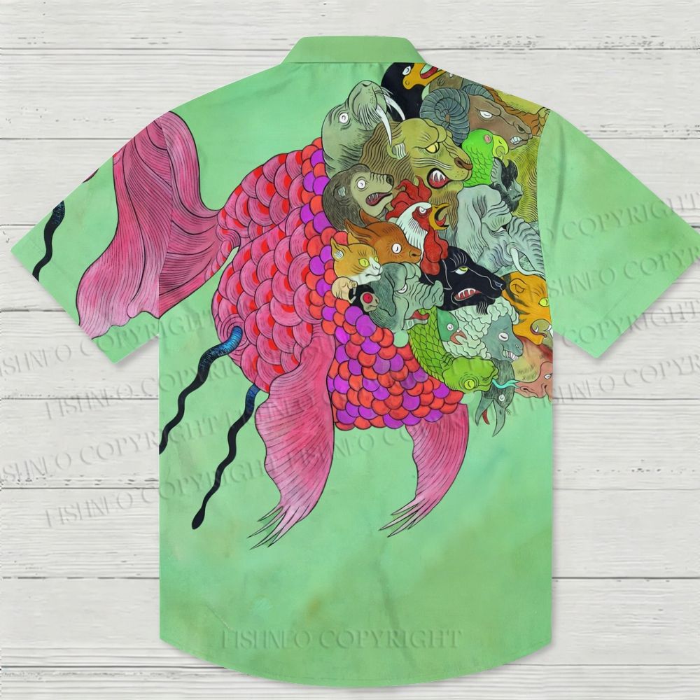Ayako Ishiguro Japanese Monster in Giant Koi Fish Hawaiian Shirt