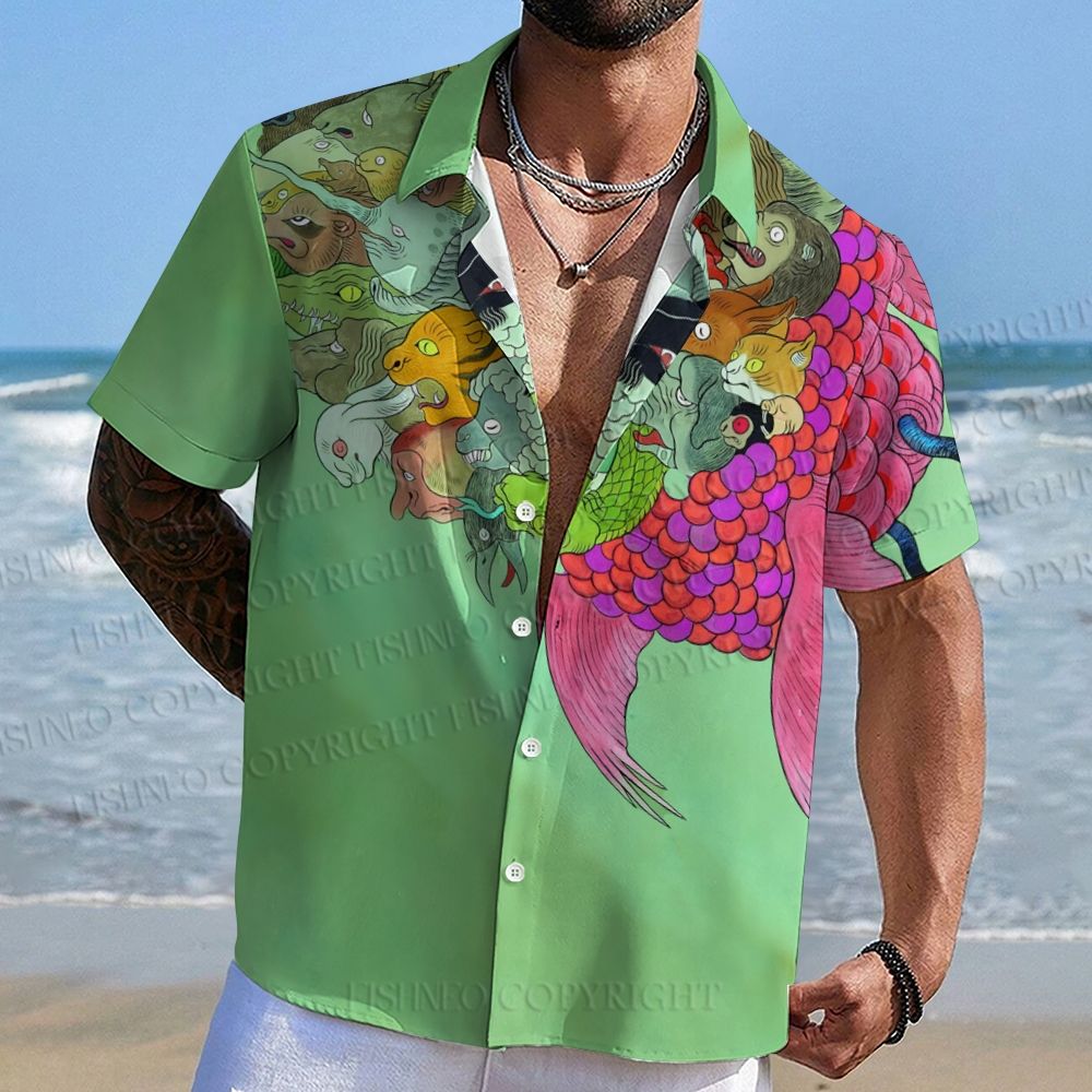 Ayako Ishiguro Japanese Monster in Giant Koi Fish Hawaiian Shirt