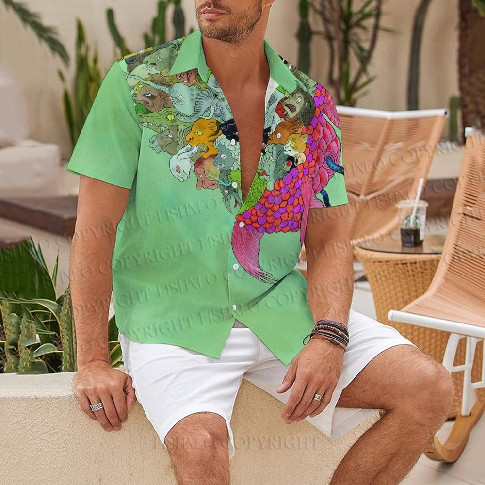 Ayako Ishiguro Japanese Monster in Giant Koi Fish Hawaiian Shirt