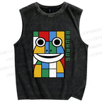 Unisex Bauhaus Frog Printed Washed Tank Top