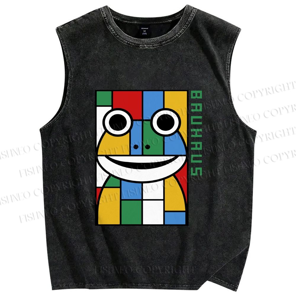 Unisex Bauhaus Frog Printed Washed Tank Top