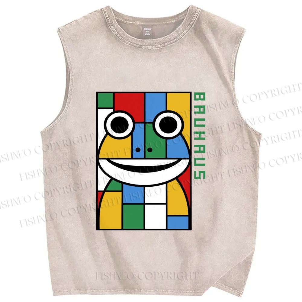 Unisex Bauhaus Frog Printed Washed Tank Top