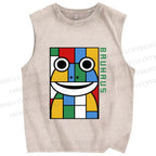 Unisex Bauhaus Frog Printed Washed Tank Top