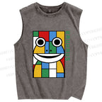 Unisex Bauhaus Frog Printed Washed Tank Top
