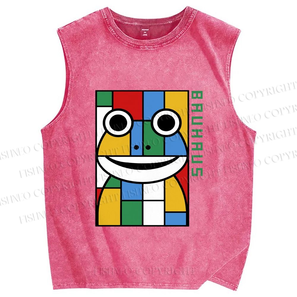 Unisex Bauhaus Frog Printed Washed Tank Top