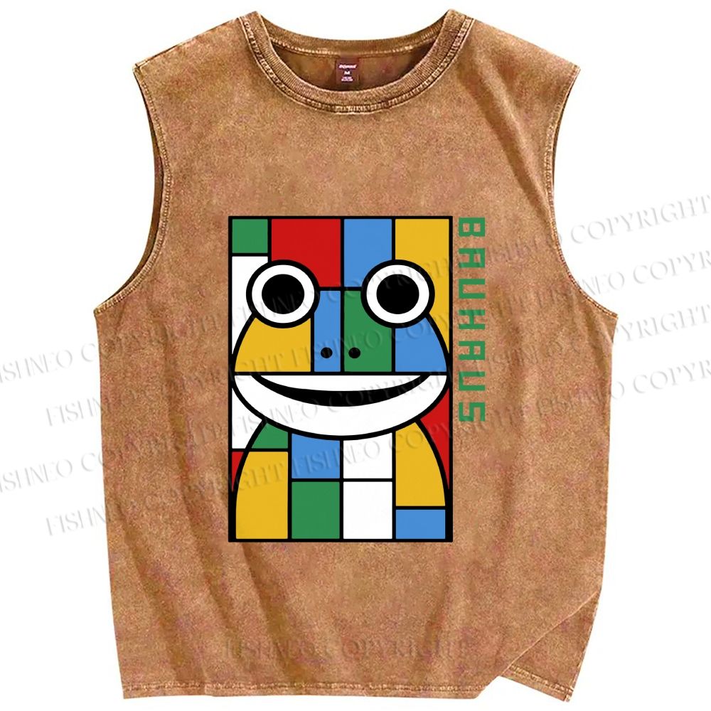 Unisex Bauhaus Frog Printed Washed Tank Top