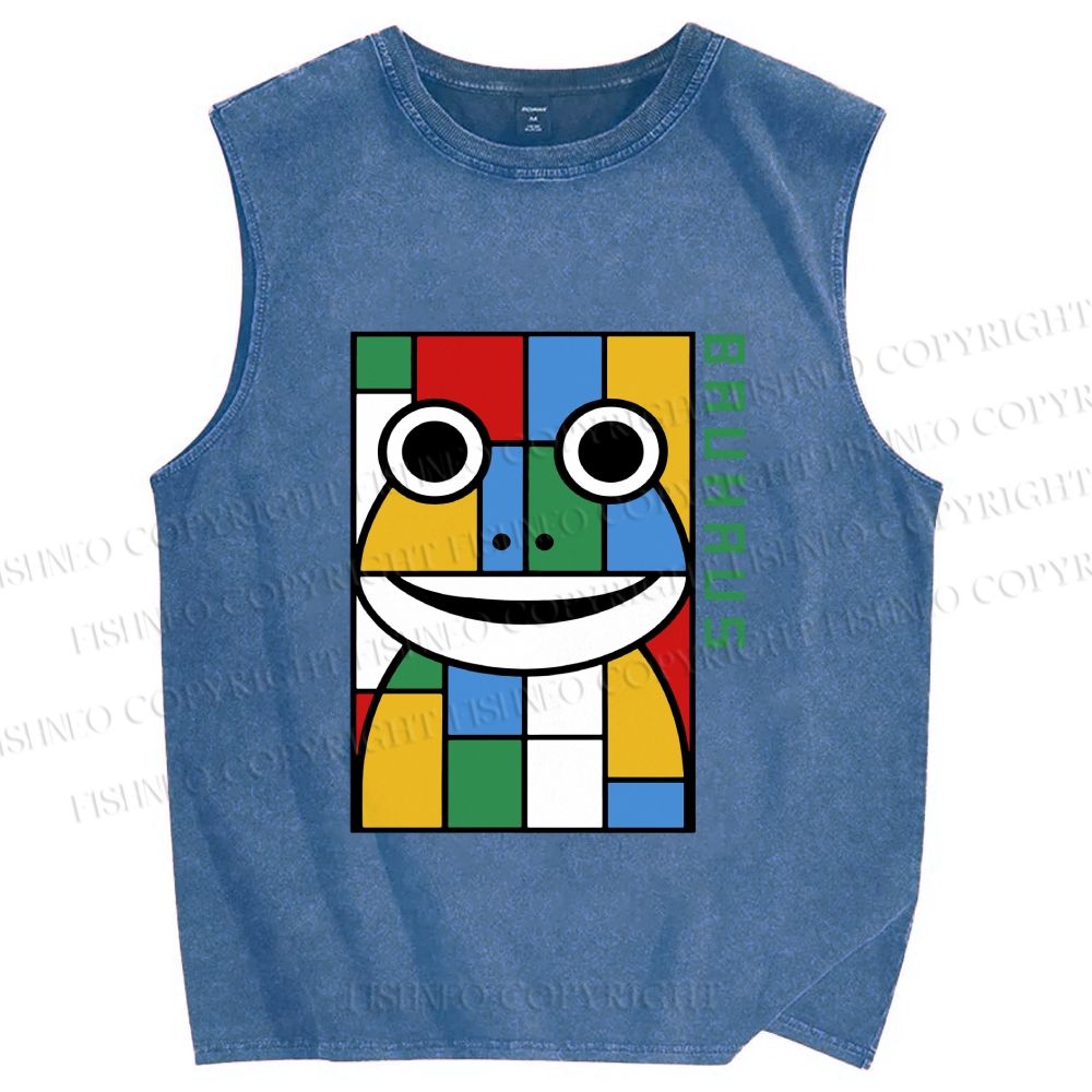 Unisex Bauhaus Frog Printed Washed Tank Top
