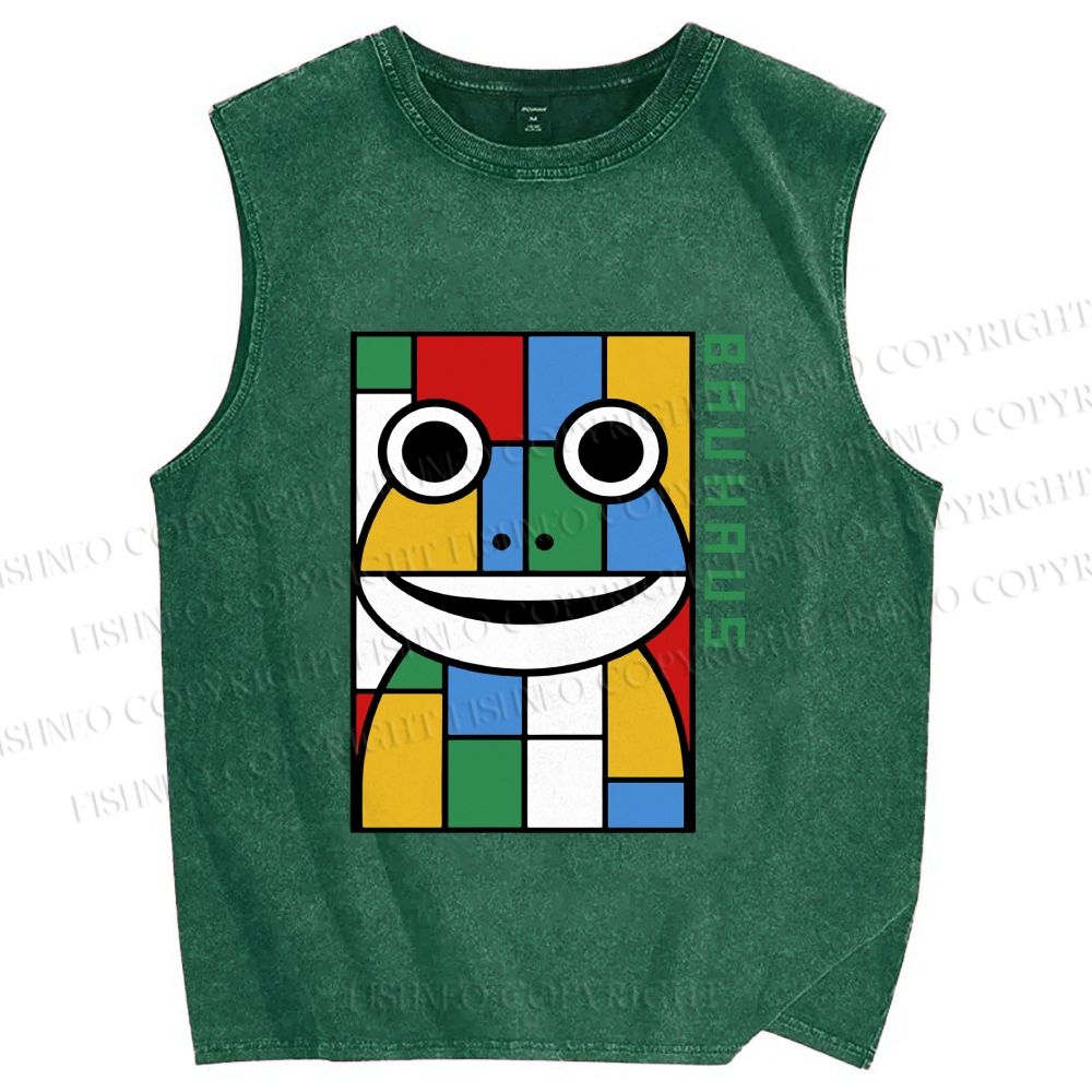 Unisex Bauhaus Frog Printed Washed Tank Top