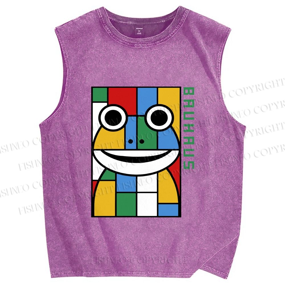 Unisex Bauhaus Frog Printed Washed Tank Top