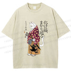 Unisex Ayako Ishiguro Japanese Samurai Cat Printed Washed Tee