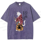 Unisex Ayako Ishiguro Japanese Samurai Cat Printed Washed Tee