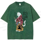 Unisex Ayako Ishiguro Japanese Samurai Cat Printed Washed Tee
