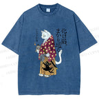 Unisex Ayako Ishiguro Japanese Samurai Cat Printed Washed Tee