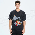 Unisex Japanese Frog Relaxing in Clouds Printed Washed Tee
