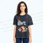 Unisex Japanese Frog Relaxing in Clouds Printed Washed Tee