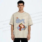 Unisex Japanese Frog Relaxing in Clouds Printed Washed Tee