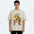 Unisex Bauhaus Design Tiger Printed Washed Tee