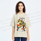 Unisex Bauhaus Design Tiger Printed Washed Tee