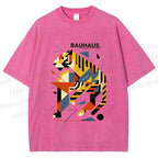 Unisex Bauhaus Design Tiger Printed Washed Tee