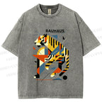 Unisex Bauhaus Design Tiger Printed Washed Tee