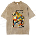 Unisex Bauhaus Design Tiger Printed Washed Tee