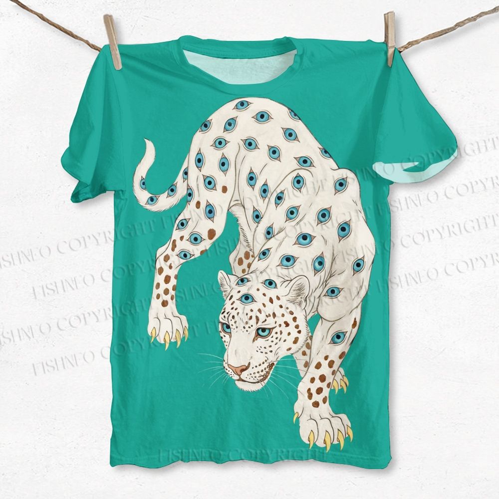 Unisex White Panther With Eyes Printed Classic T-shirt