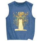 Unisex Printed Washed Meditating Sun Cat Tank Top