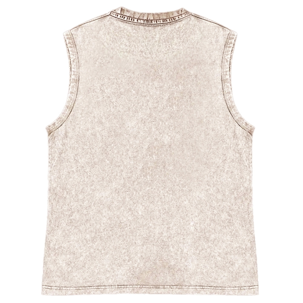 Unisex Printed Washed Meditating Sun Cat Tank Top