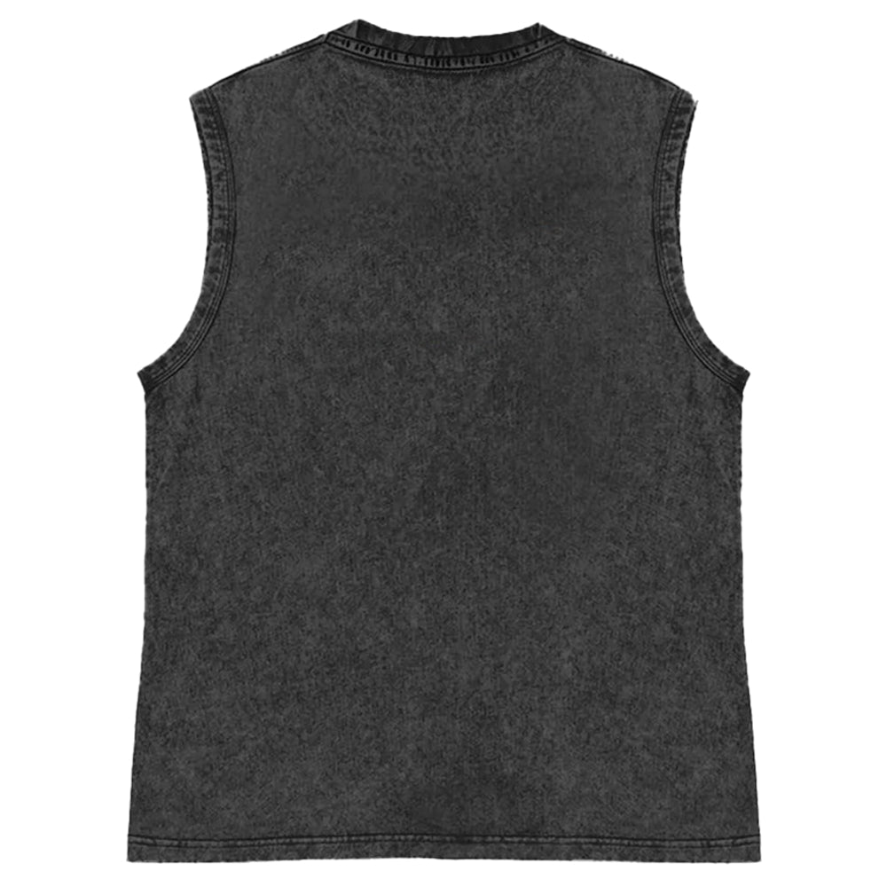 Unisex Printed Washed Meditating Sun Cat Tank Top