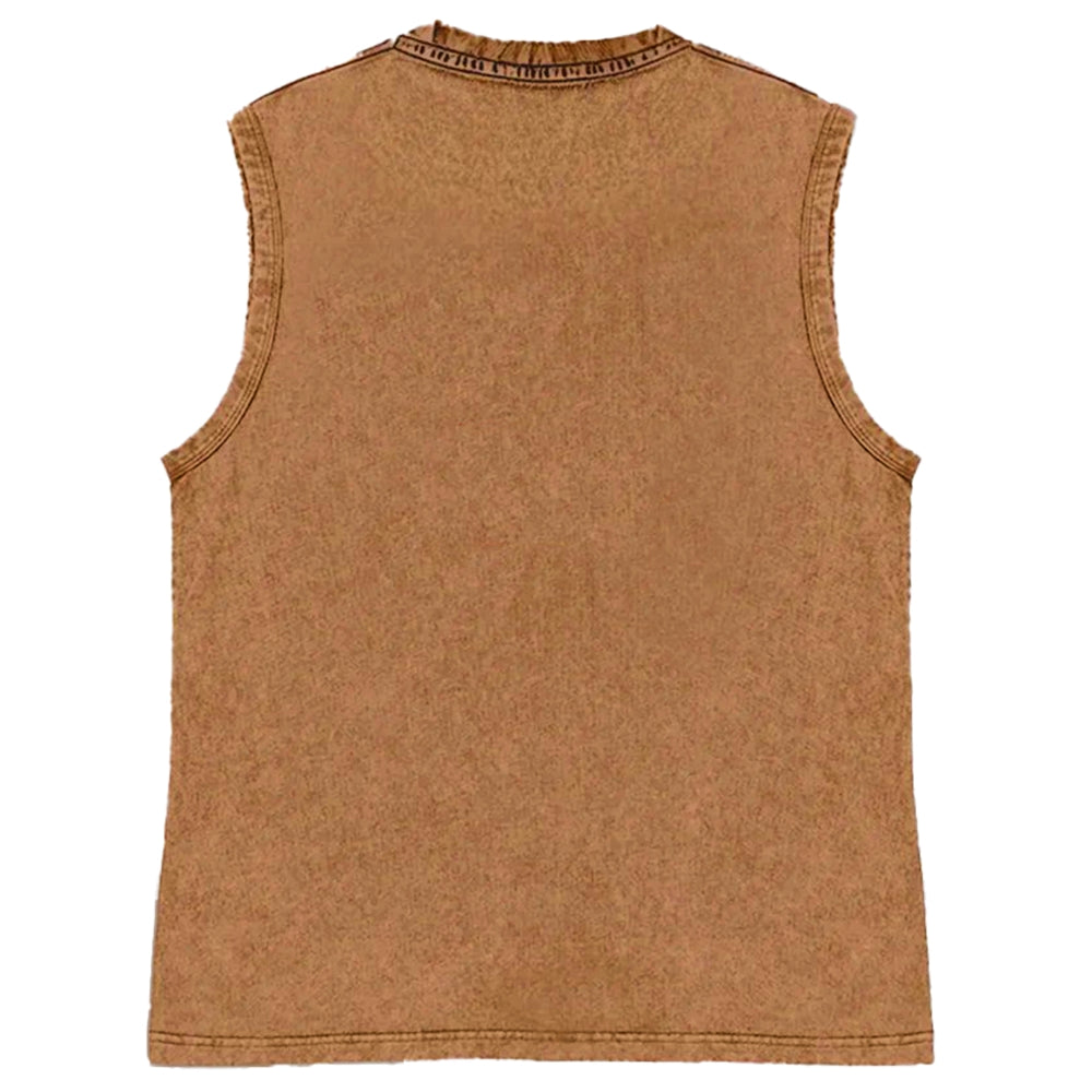 Unisex Printed Washed Meditating Sun Cat Tank Top