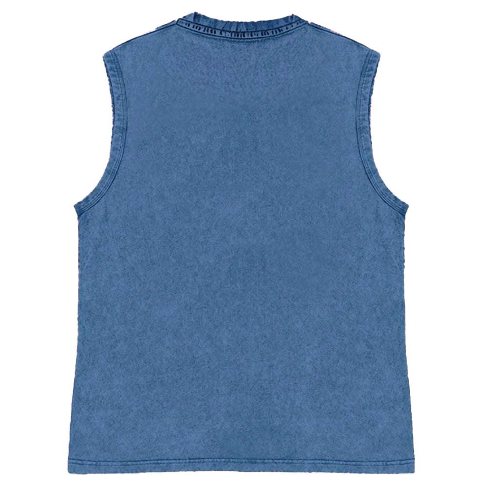 Unisex Printed Washed Meditating Sun Cat Tank Top