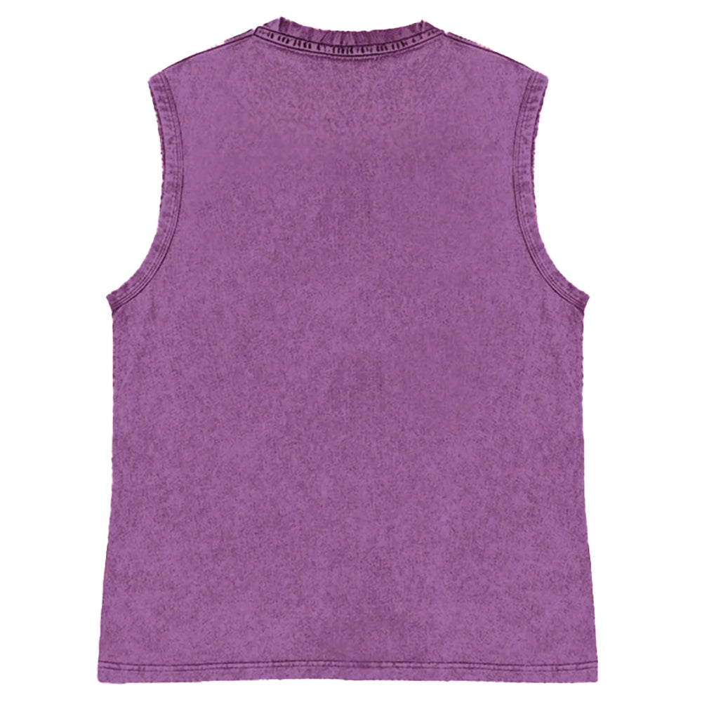 Unisex Printed Washed Meditating Sun Cat Tank Top