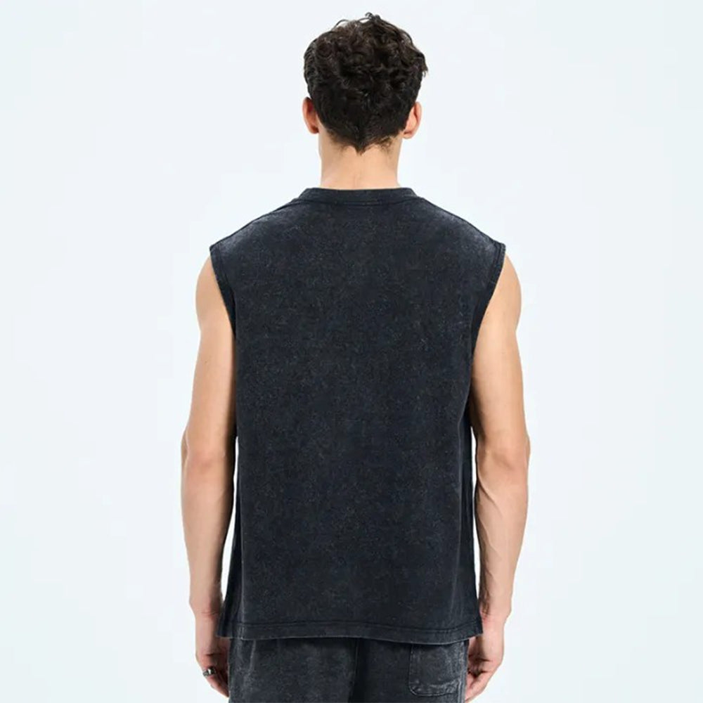 Unisex Printed Washed Meditating Sun Cat Tank Top