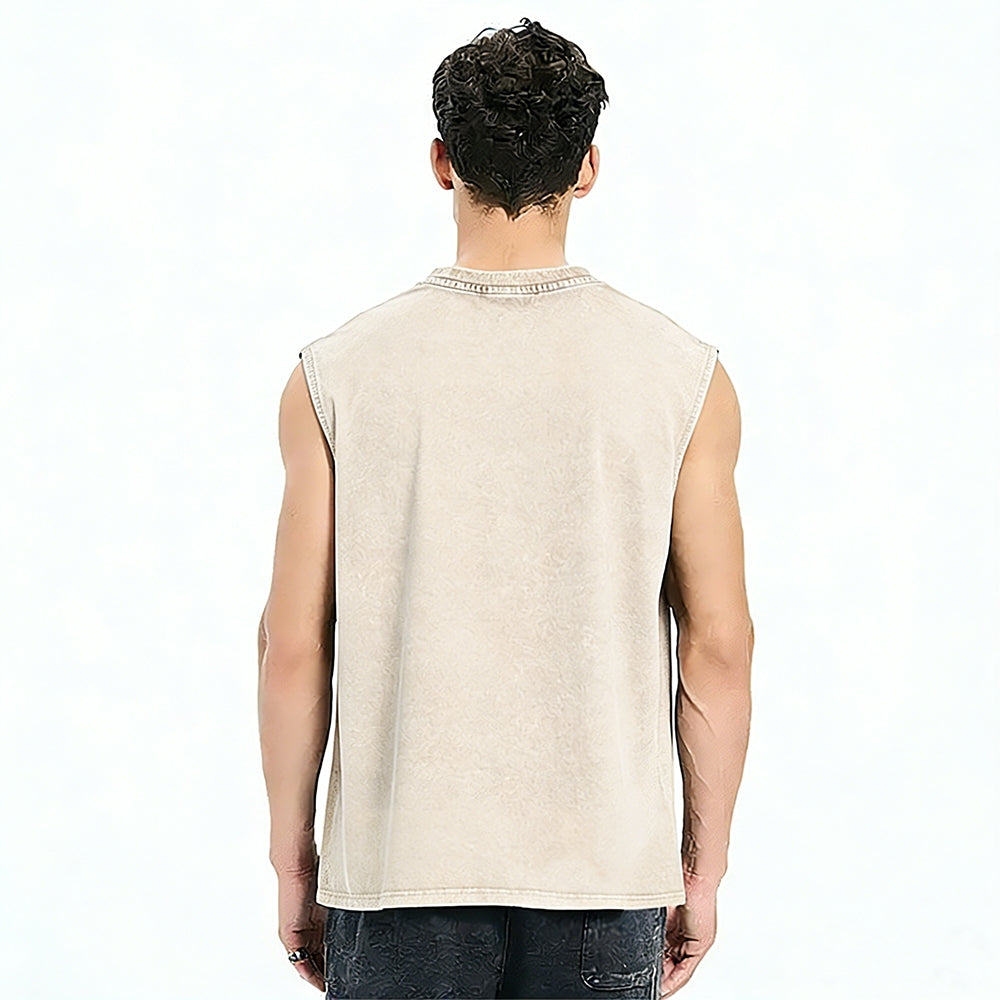 Unisex Printed Washed Meditating Sun Cat Tank Top