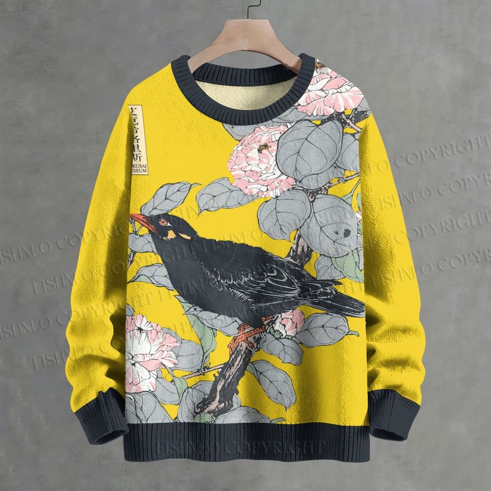 Vintage Bird in Flowers Crew Neck Sweater