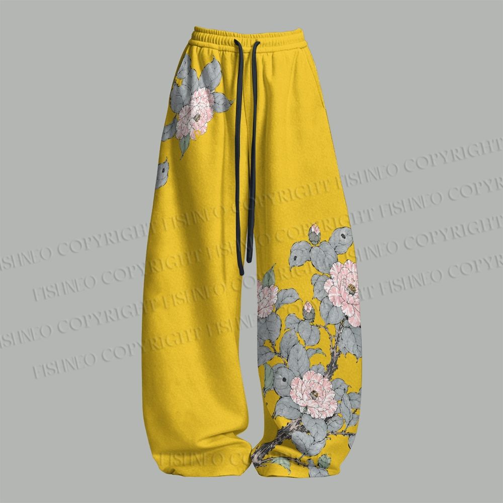 Vintage Bird in Flowers Top & Elasticated Trousers Two-Piece Set