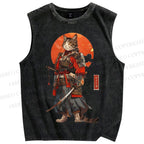 Unisex Printed Washed  Cat Tank Top