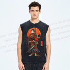 Unisex Printed Washed  Cat Tank Top