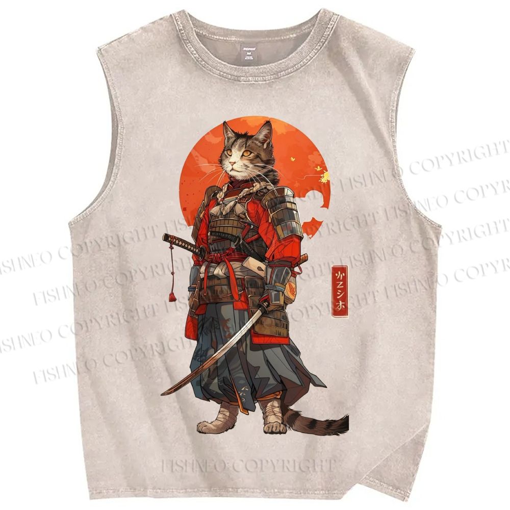Unisex Printed Washed  Cat Tank Top