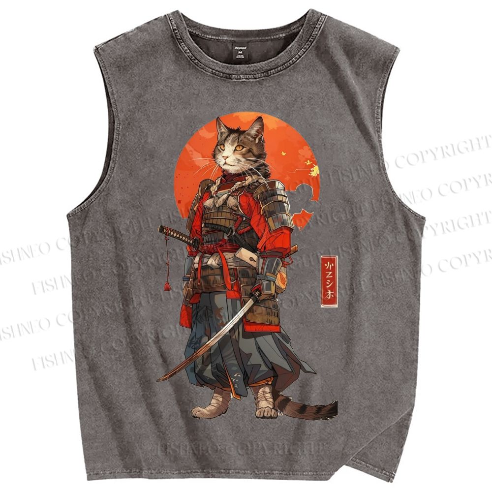 Unisex Printed Washed  Cat Tank Top