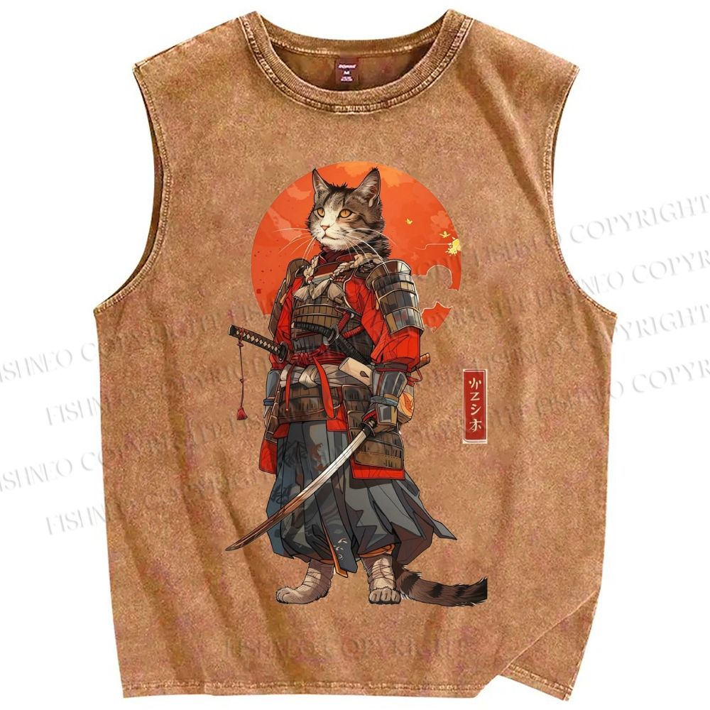 Unisex Printed Washed  Cat Tank Top