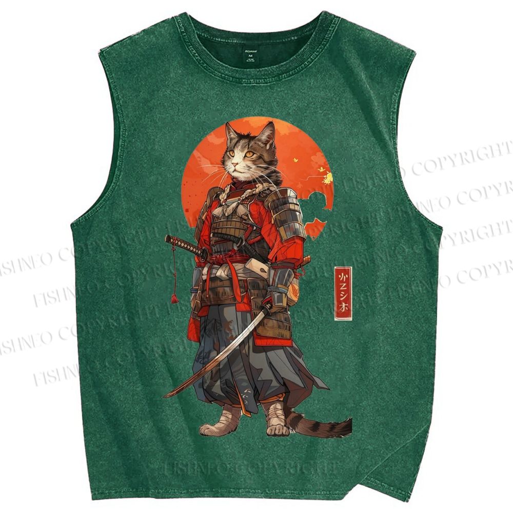 Unisex Printed Washed  Cat Tank Top