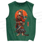 Unisex Printed Washed  Cat Tank Top