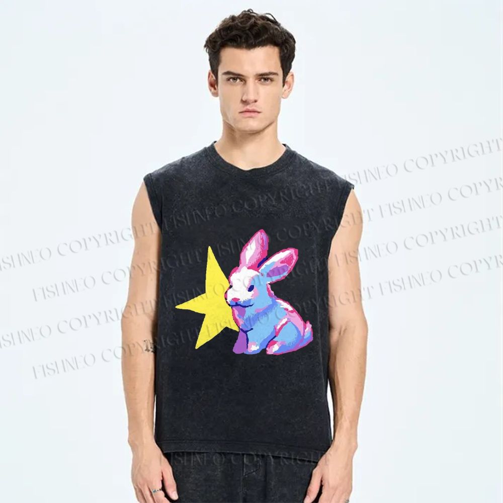 Unisex Printed Washed Bunny Tank Top