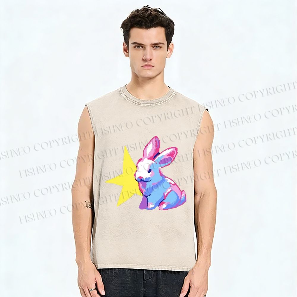 Unisex Printed Washed Bunny Tank Top