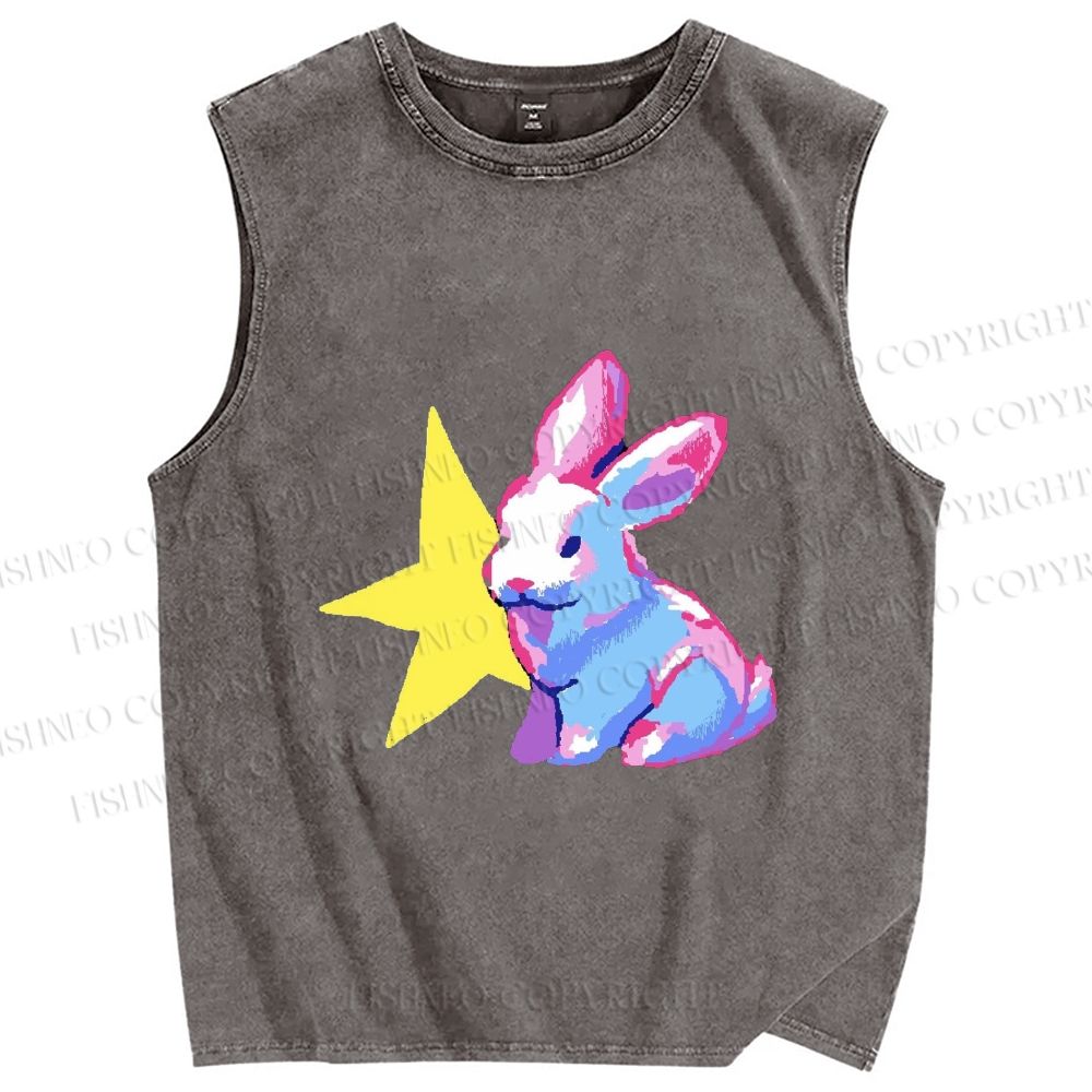 Unisex Printed Washed Bunny Tank Top