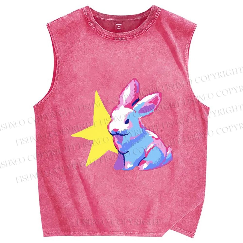 Unisex Printed Washed Bunny Tank Top